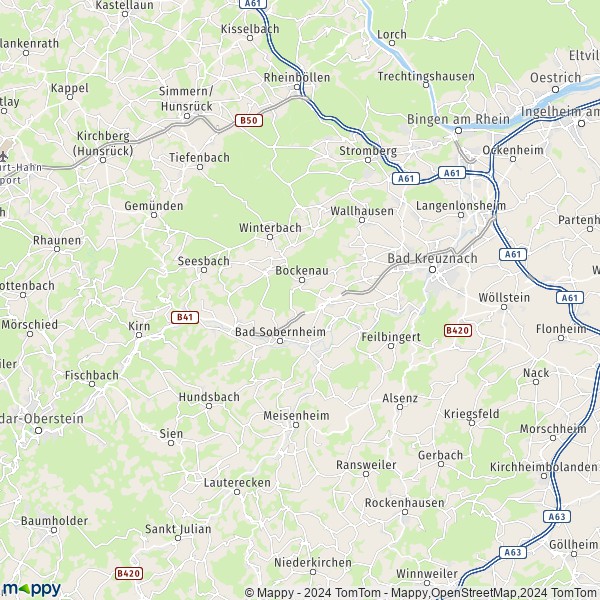 La carte du département Bad Kreuznach