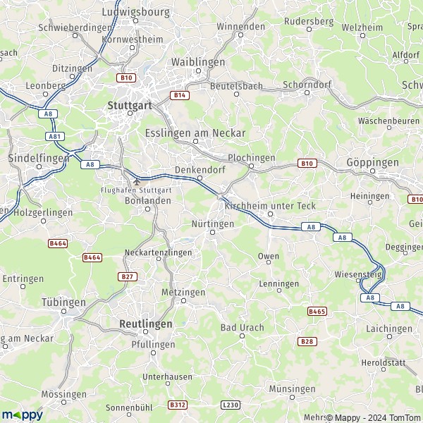 La carte du département Esslingen