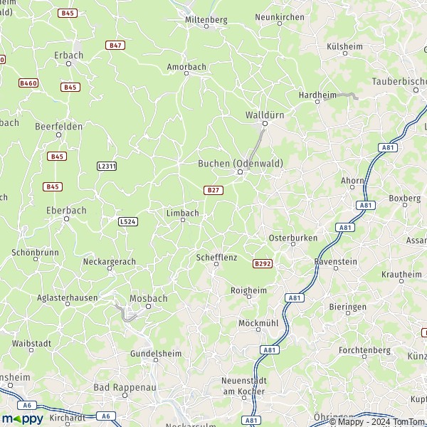 La carte du département Neckar-Odenwald-Kreis