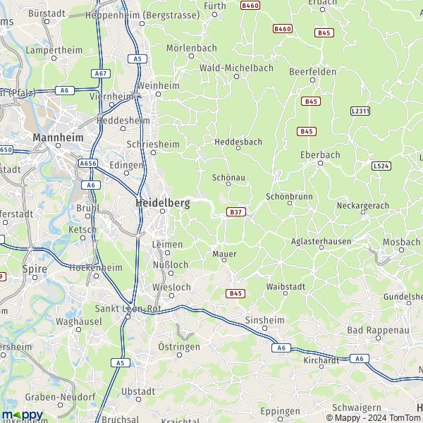 La carte du département Rhein-Neckar-Kreis