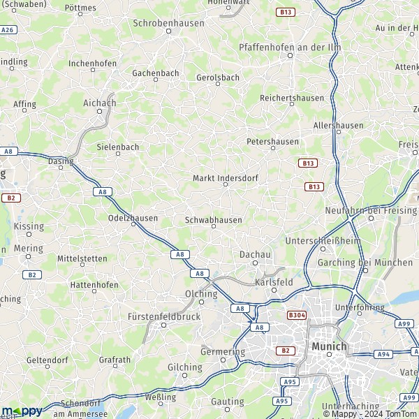 La carte du département Dachau