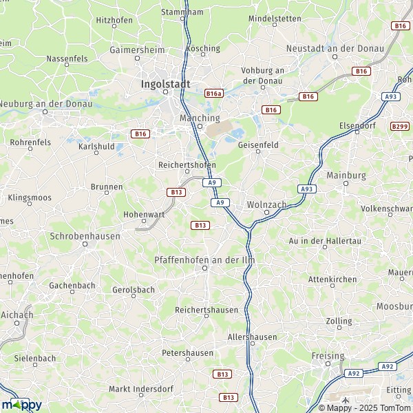 La carte du département Pfaffenhofen an der Ilm