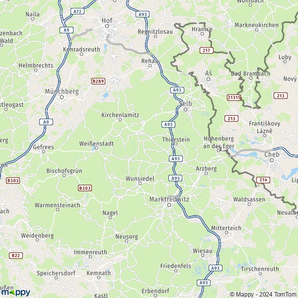 La carte du département Wunsiedel im Fichtelgebirge