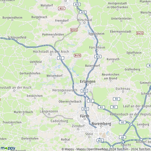La carte du département Erlangen-Höchstadt