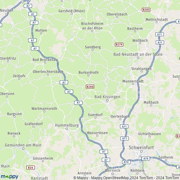 La carte du département Bad Kissingen