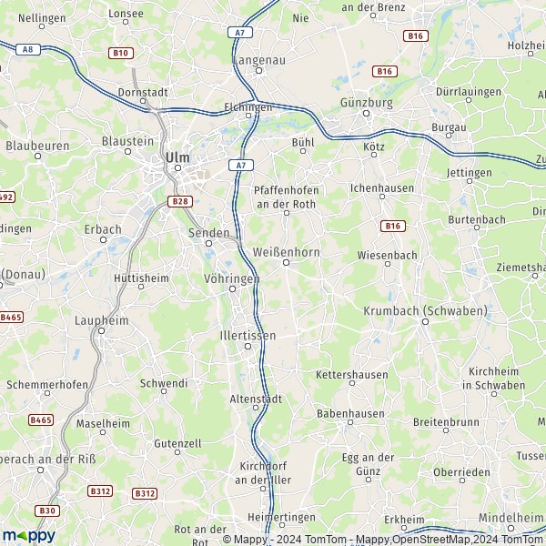 La carte du département Neu-Ulm