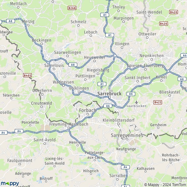 La carte du département Communauté urbaine de Sarrebruck