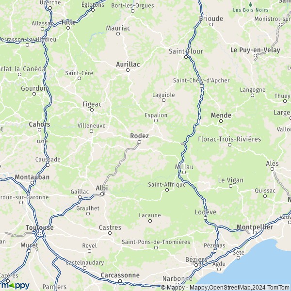 La carte du département Aveyron