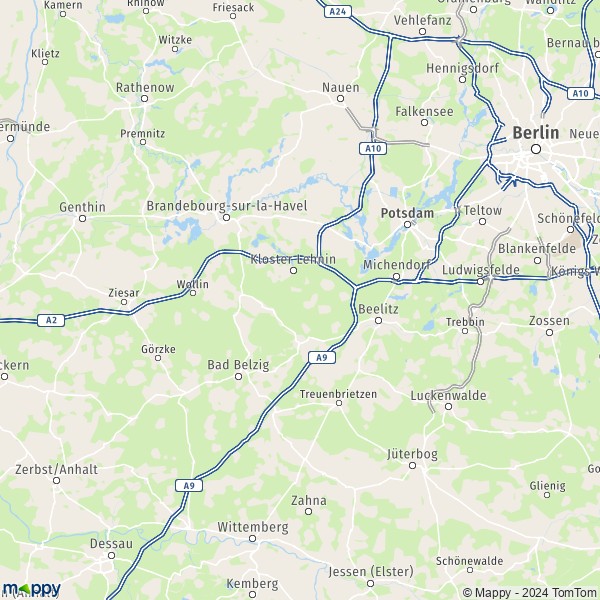 La carte du département Potsdam-Mittelmark