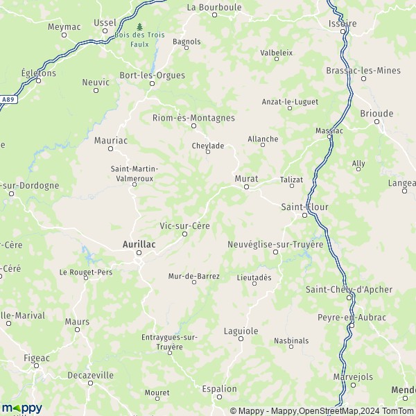 La carte du département Cantal