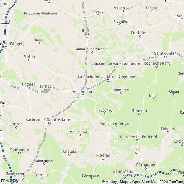 La carte du département Charente