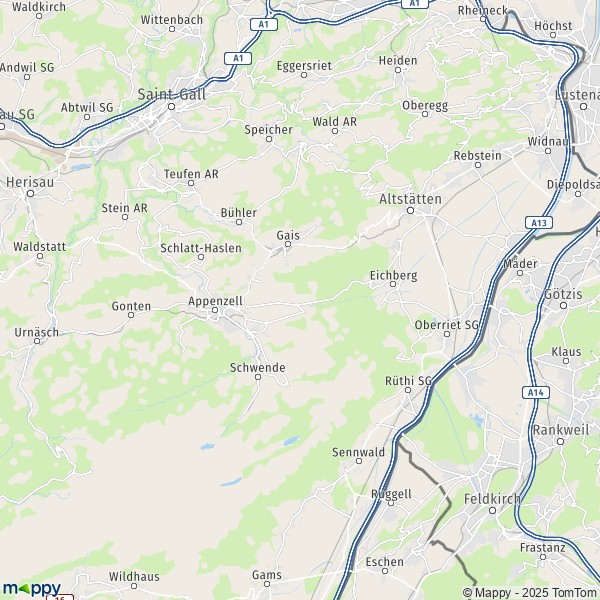 La carte du département Appenzell Rhodes-Intérieures