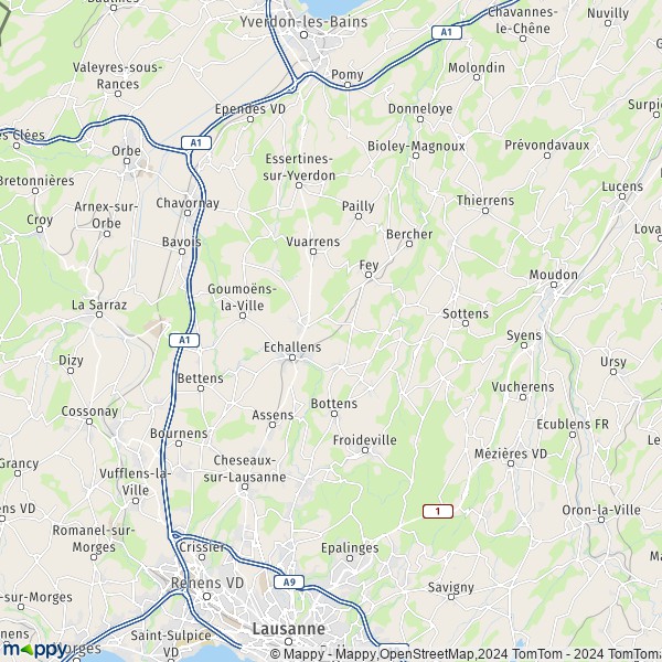 La carte du département Gros-de-Vaud