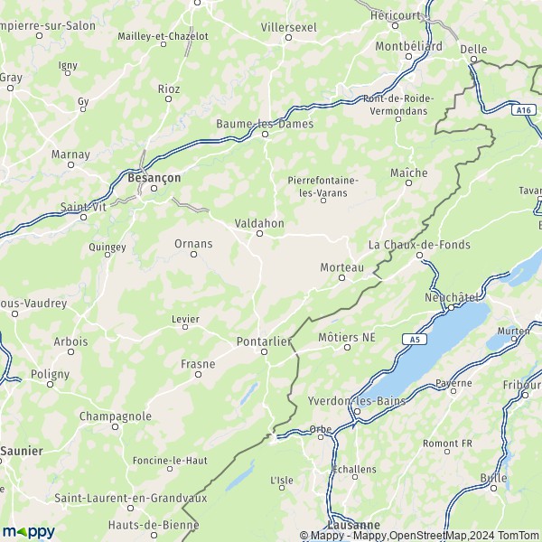 La carte du département Doubs