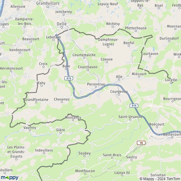 La carte du département Porrentruy