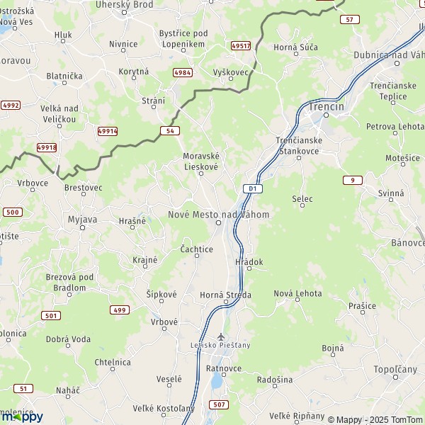 La carte du département Nové Mesto nad Váhom