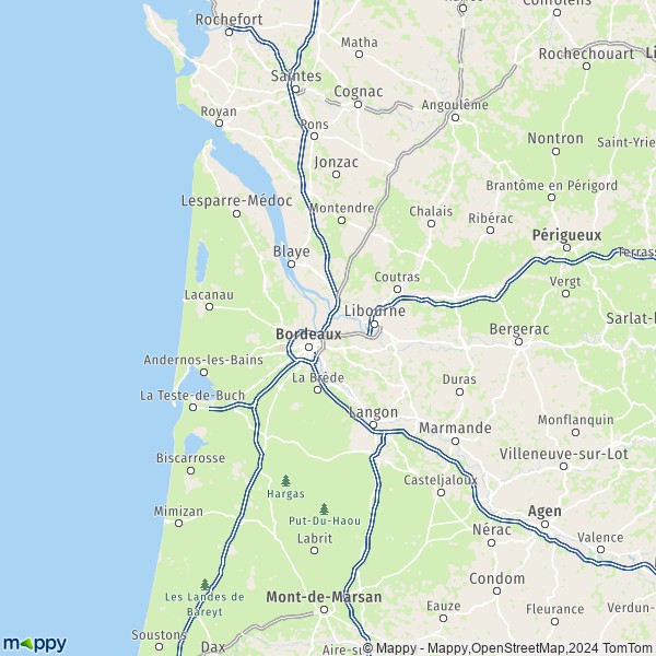 La carte du département Gironde