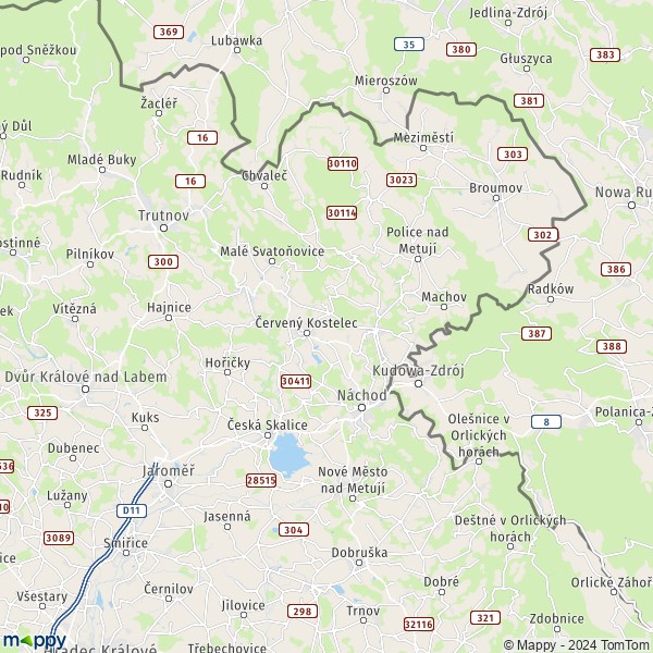 La carte du département Náchod