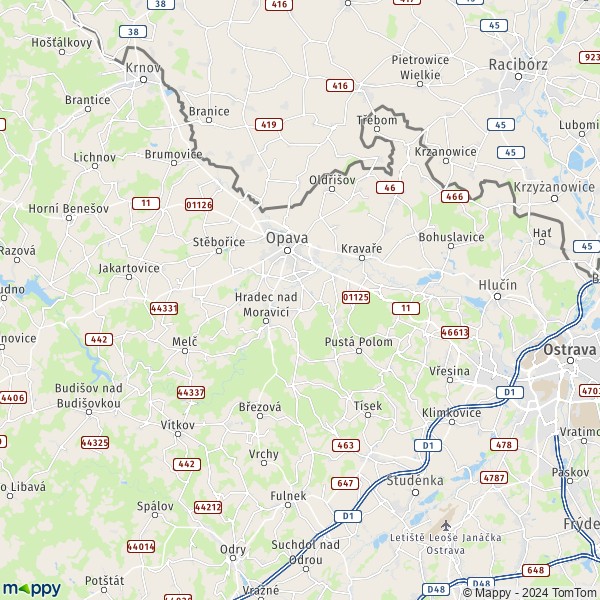 La carte du département Opava