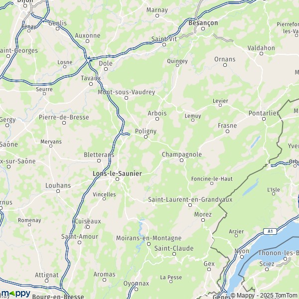 La carte du département Jura