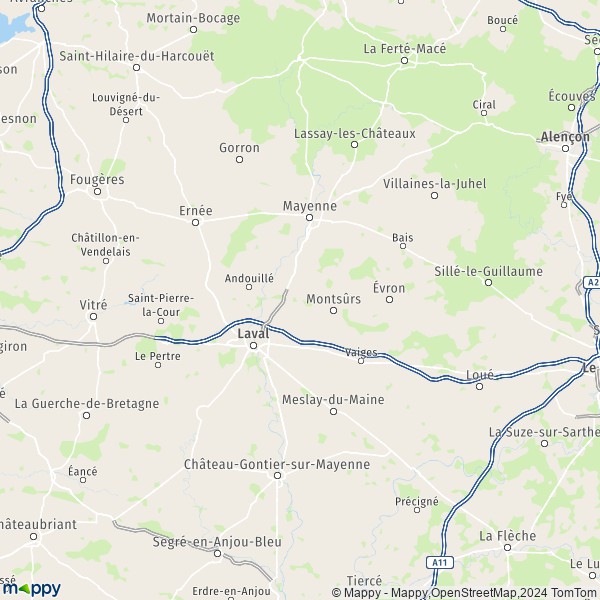 La carte du département Mayenne