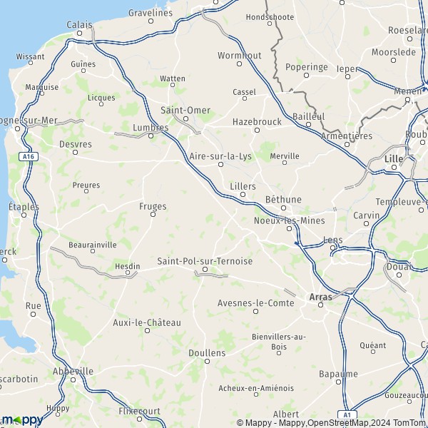La carte du département Pas-de-Calais