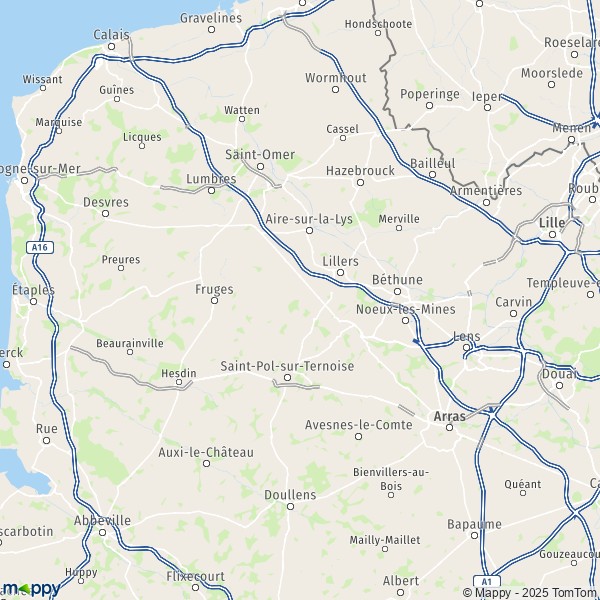 La carte du département Pas-de-Calais