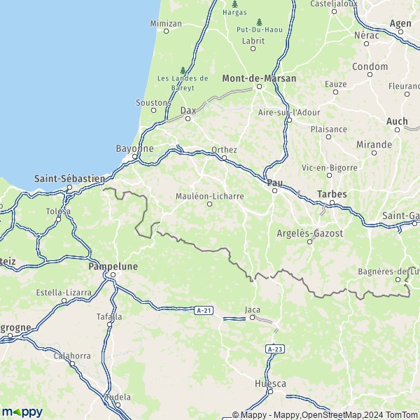 La carte du département Pyrénées-Atlantiques