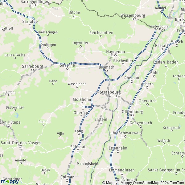 La carte du département Bas-Rhin