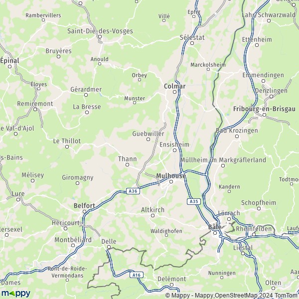 La carte du département Haut-Rhin