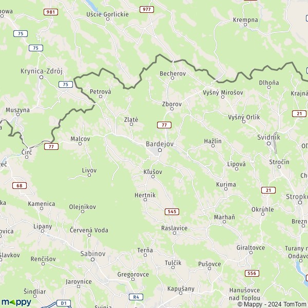 La carte du département Bardejov