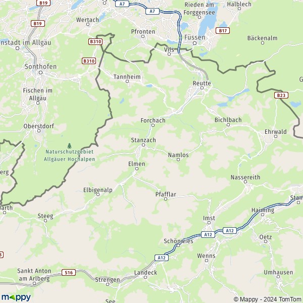 La carte du département Reutte