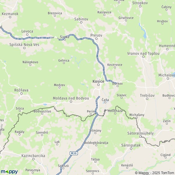 La carte du département Košice - okolie