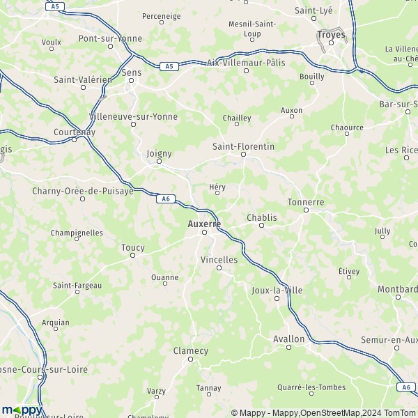 La carte du département Yonne