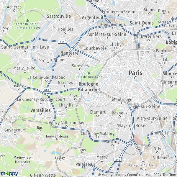 La carte du département Hauts-de-Seine