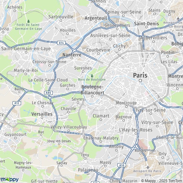 La carte du département Hauts-de-Seine