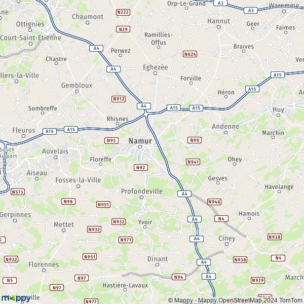 La carte du département Namur