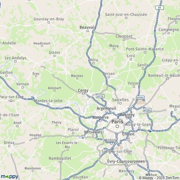 La carte du département Val-d'Oise