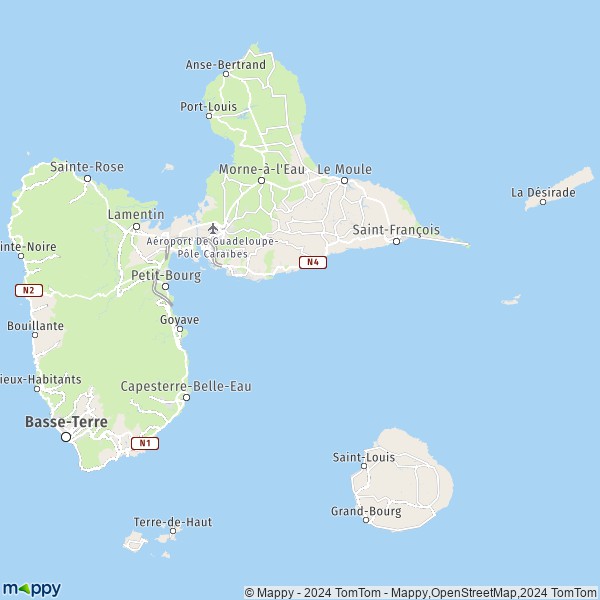 La carte du département Guadeloupe