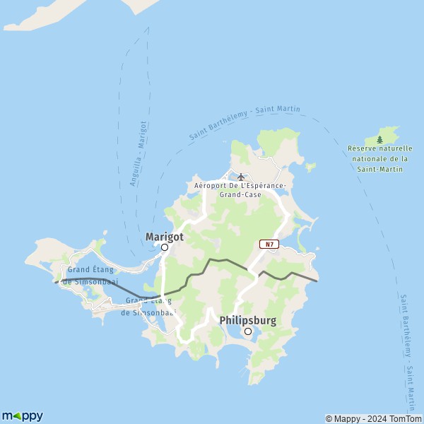 La carte du département Saint-Martin