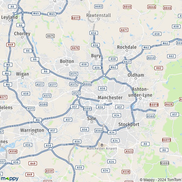 La carte du département Greater Manchester