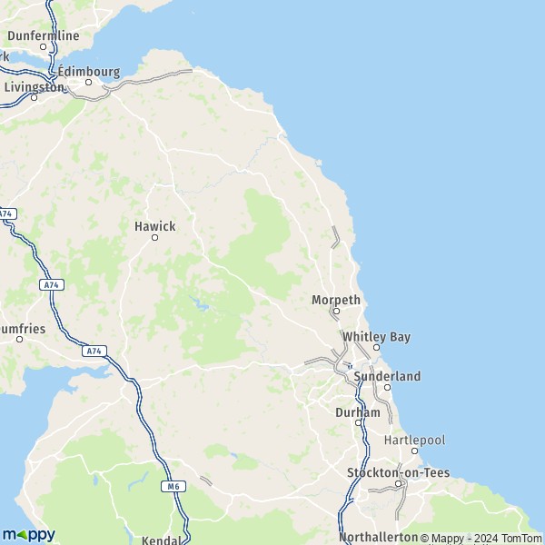 La carte du département Northumberland