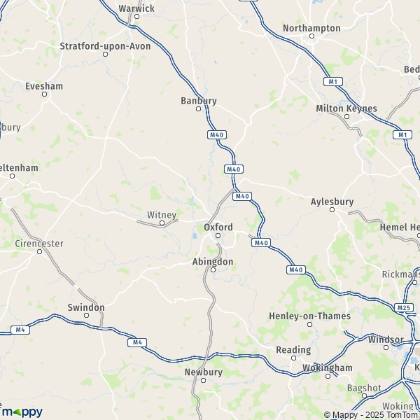 La carte du département Oxfordshire