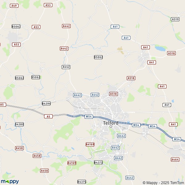 La carte du département Telford and Wrekin