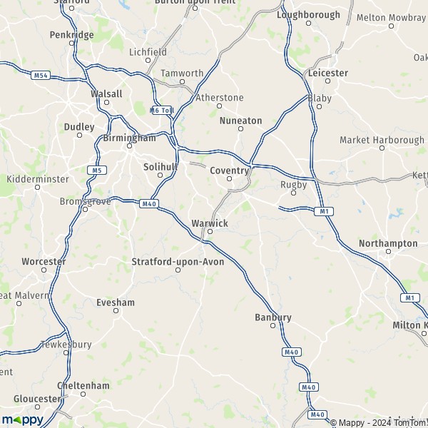 La carte du département Warwickshire