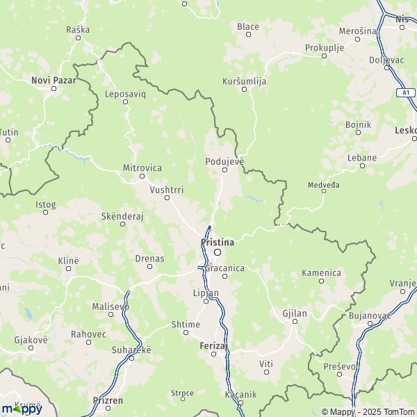 La carte du département District de Pristina