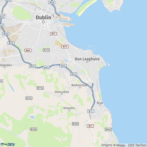 La carte pour la ville de Dun Laoghaire-Rathdown