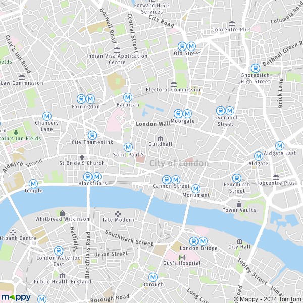 La carte pour la ville de Cité de Londres E1 7-WC2R 3