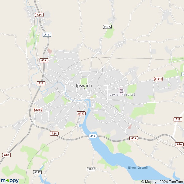 La carte pour la ville de Ipswich IP1 1-IP9 2