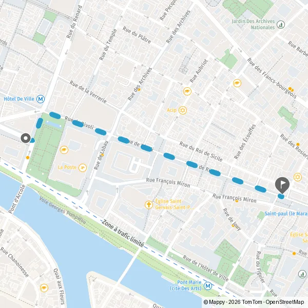 Itinraire Paris 12 Rue de Rivoli, Paris  pied - Trajet, distance, dure   Mappy